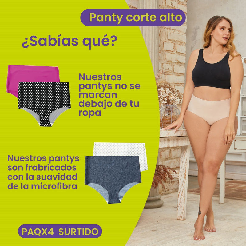 PANTY CORTE ALTO PAQ X4 SURTIDO