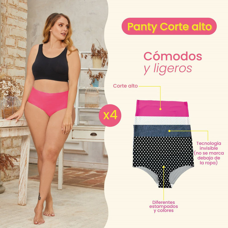 PANTY CORTE ALTO PAQ X4 SURTIDO